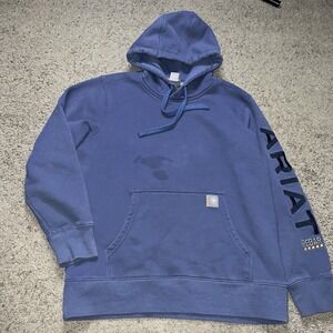 Ariat Rebar Embroidered Heavy Hoodie Hoody Blue Men's Size Medium M